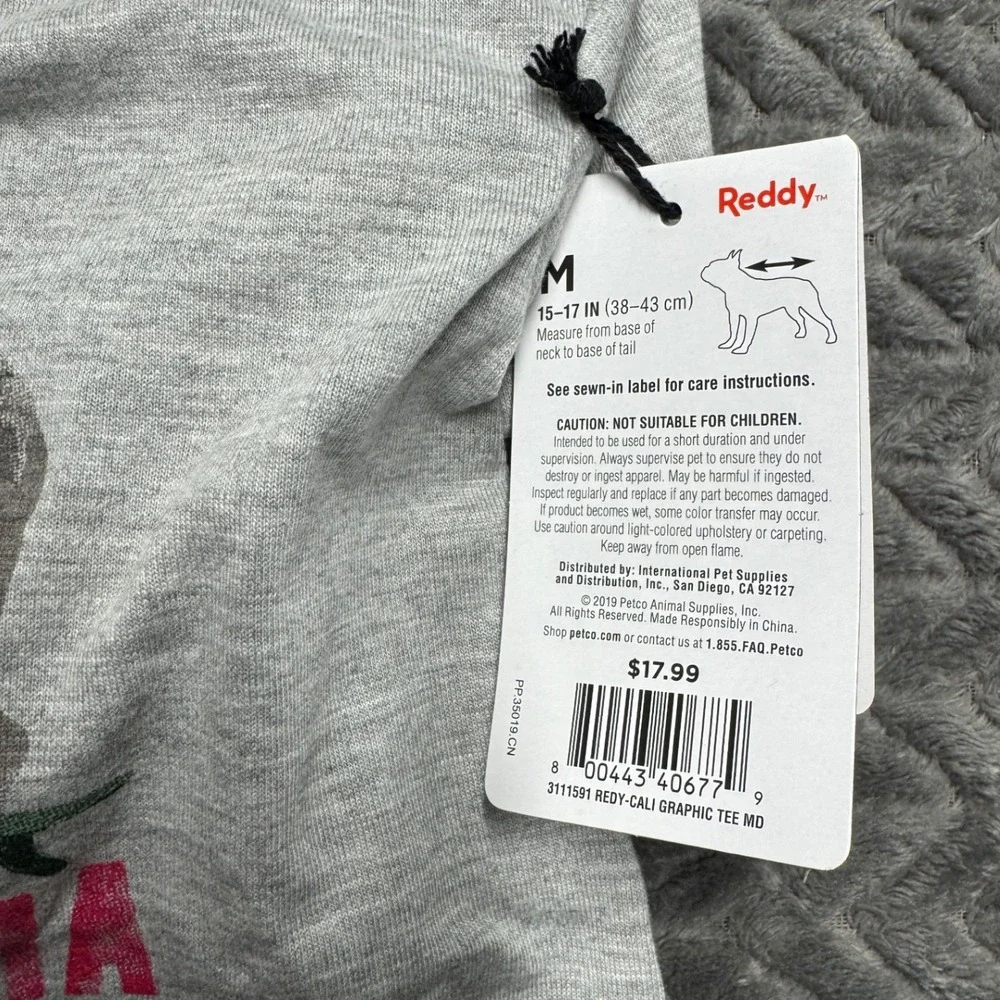 Reddy Cali Graphic Dog T-Shirt California Bear Surfboard Pet Tee Size M‎ (1461)